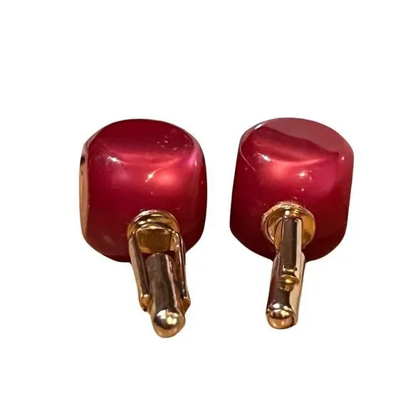 Vtg Cranberry Moonglow Plum Gold statement Jewelry Designer Cuff Links & Tie Pin
